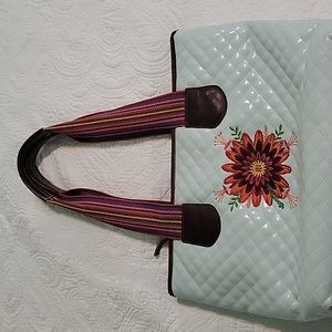 Consuela Light Teal Chrysanthemum Tote